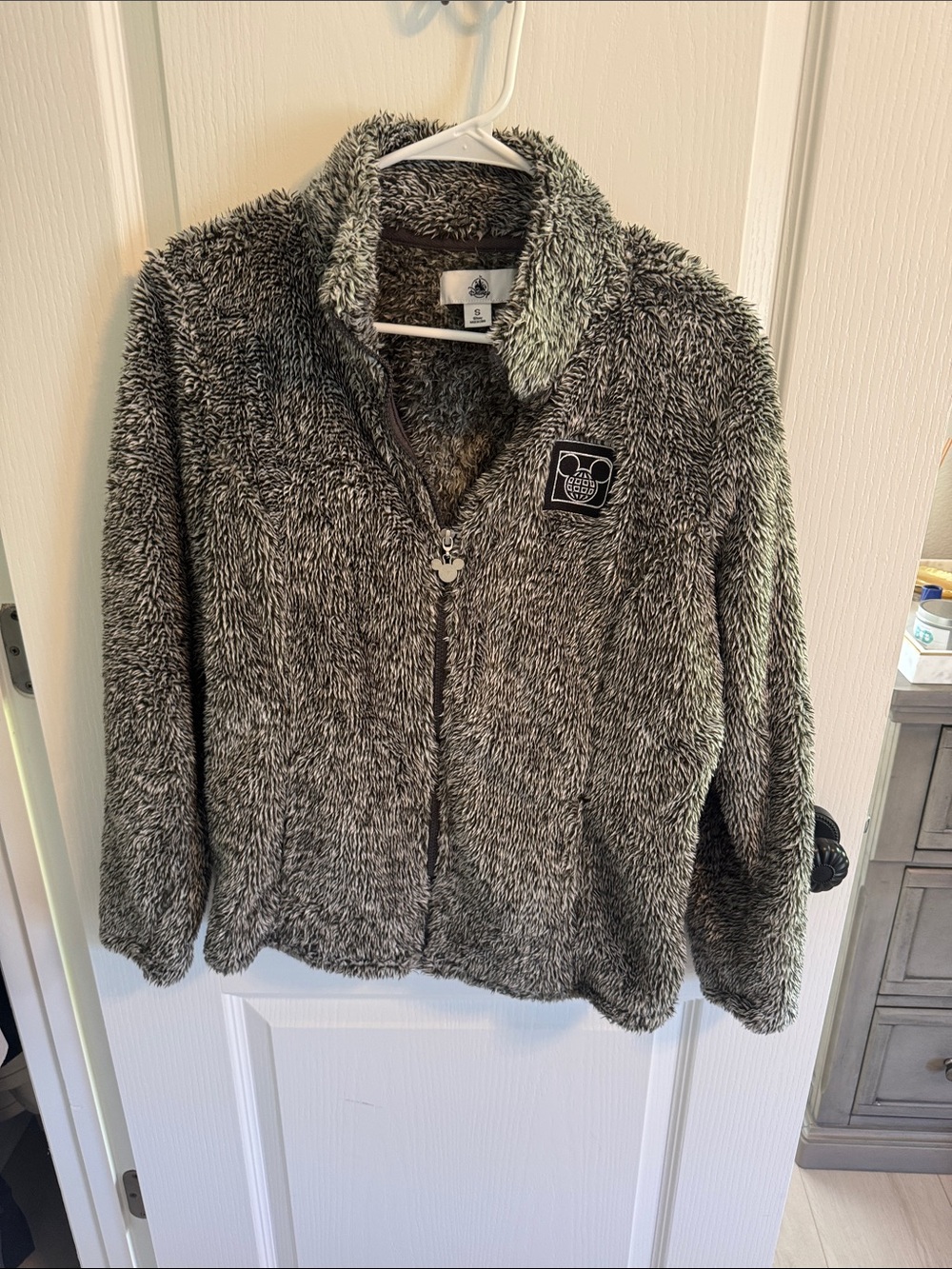Disney Gray Plush Teddy Zip Jacket with Mickey Patch